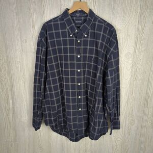 Nautica Mens Size XXL Button Front Shirt Blue Plaid Long Sleeve 100% Cotton